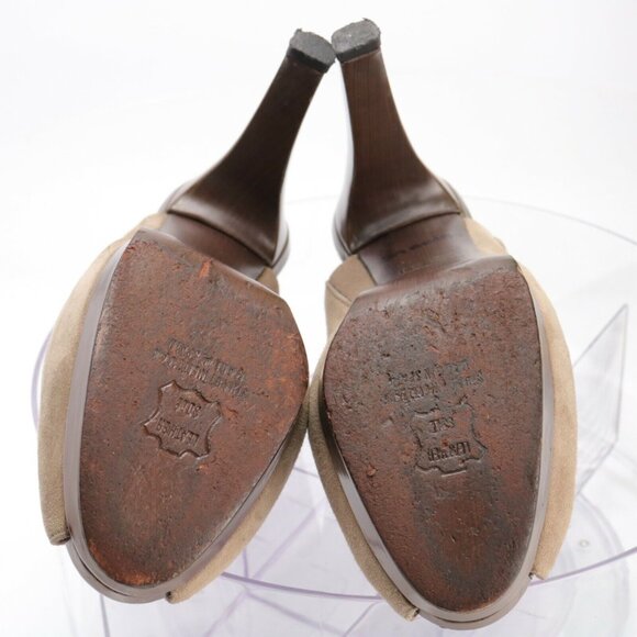 Stuart Weitzman Womens Portside Sandal Size 7 Tan Suede Slingback Peep Toe Heels - Picture 10 of 12
